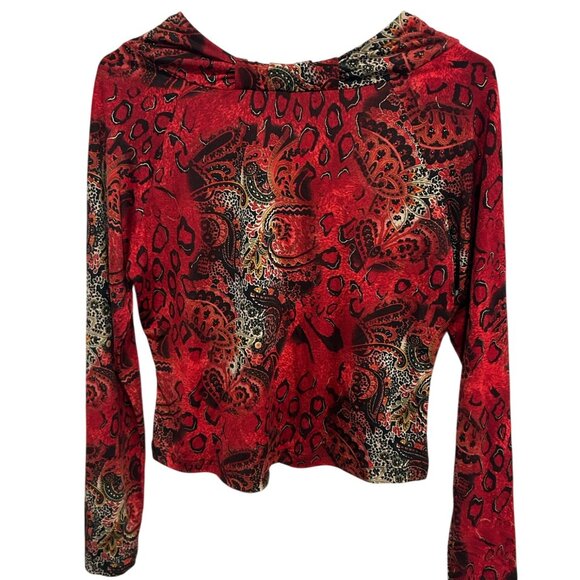 Peck & Peck Weekend Womens Sz M Long Sleeve Red Paisley Animal Print Top Elegant - Picture 2 of 10